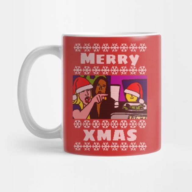 Woman Yelling Merry Xmas at Christmas Santa Cat by ellenhenryart